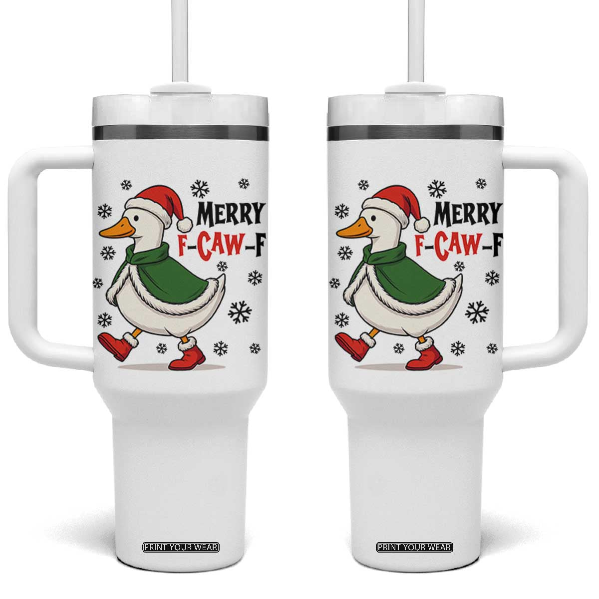 Merry F Caw F Duck Lover Tumbler With Handle Funny Christmas Gift TS12 One Size: 40 oz White Print Your Wear