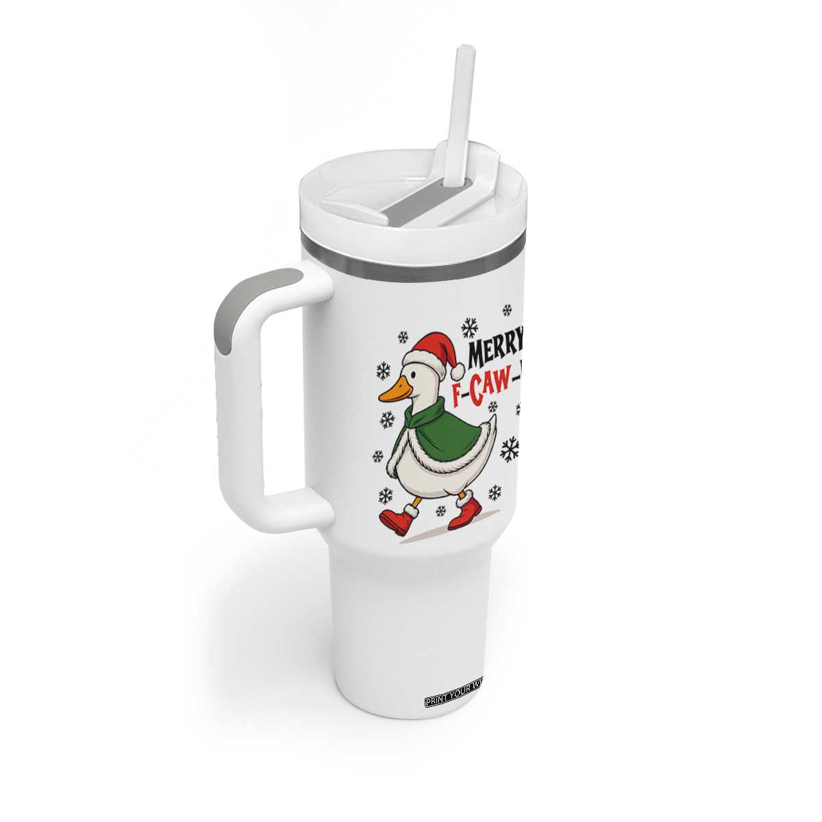 Merry F Caw F Duck Lover Tumbler With Handle Funny Christmas Gift TS12 Print Your Wear