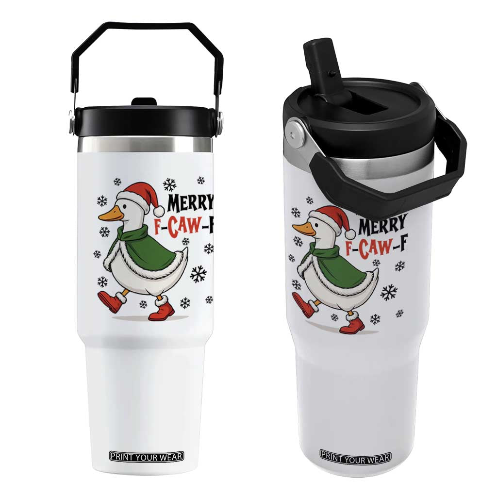 Merry F Caw F Duck Lover Flip Straw Tumbler Funny Christmas Gift - Print Your Wear