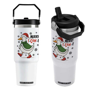 Merry F Caw F Duck Lover Flip Straw Tumbler Funny Christmas Gift - Print Your Wear