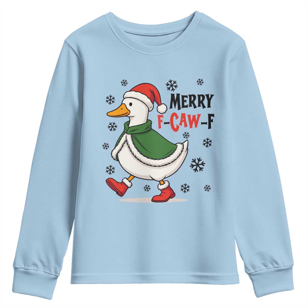 Merry F Caw F Duck Lover Youth Sweatshirt Funny Christmas Gift TS12 Light Blue Print Your Wear