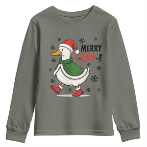 Merry F Caw F Duck Lover Youth Sweatshirt Funny Christmas Gift TS12 Military Green Print Your Wear