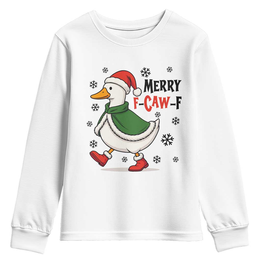 Merry F Caw F Duck Lover Youth Sweatshirt Funny Christmas Gift TS12 White Print Your Wear