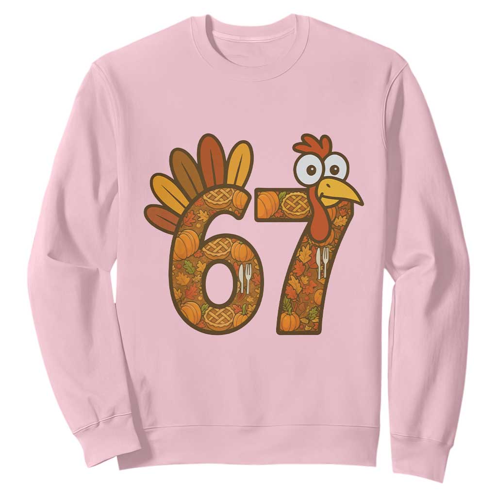 Six And Seven Meme Turkey Sweatshirt Funny Thanksgiving Gift TS12 Light Pink Print Your Wear