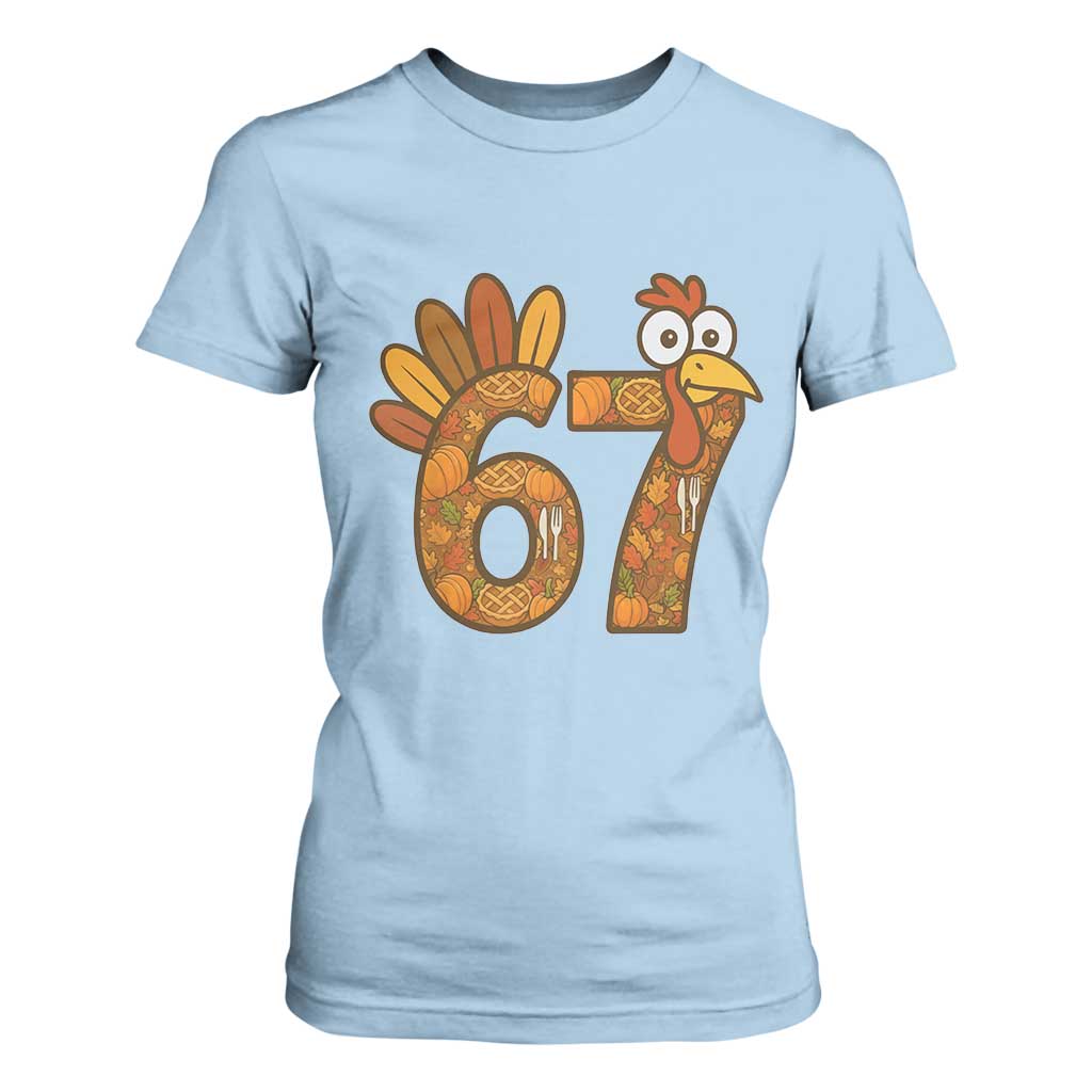 Six And Seven Meme Turkey T Shirt For Women Funny Thanksgiving Gift TS12 Light Blue Print Your Wear