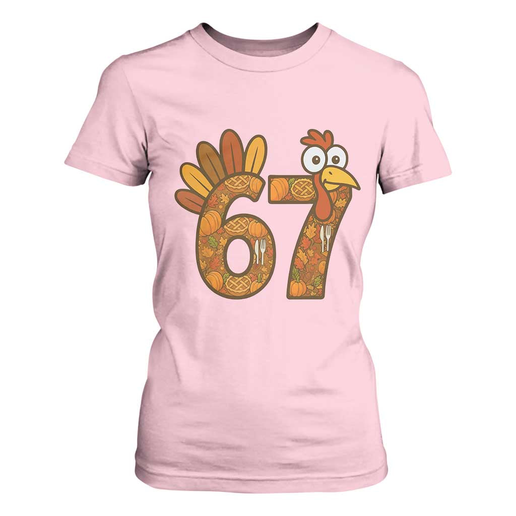 Six And Seven Meme Turkey T Shirt For Women Funny Thanksgiving Gift TS12 Light Pink Print Your Wear