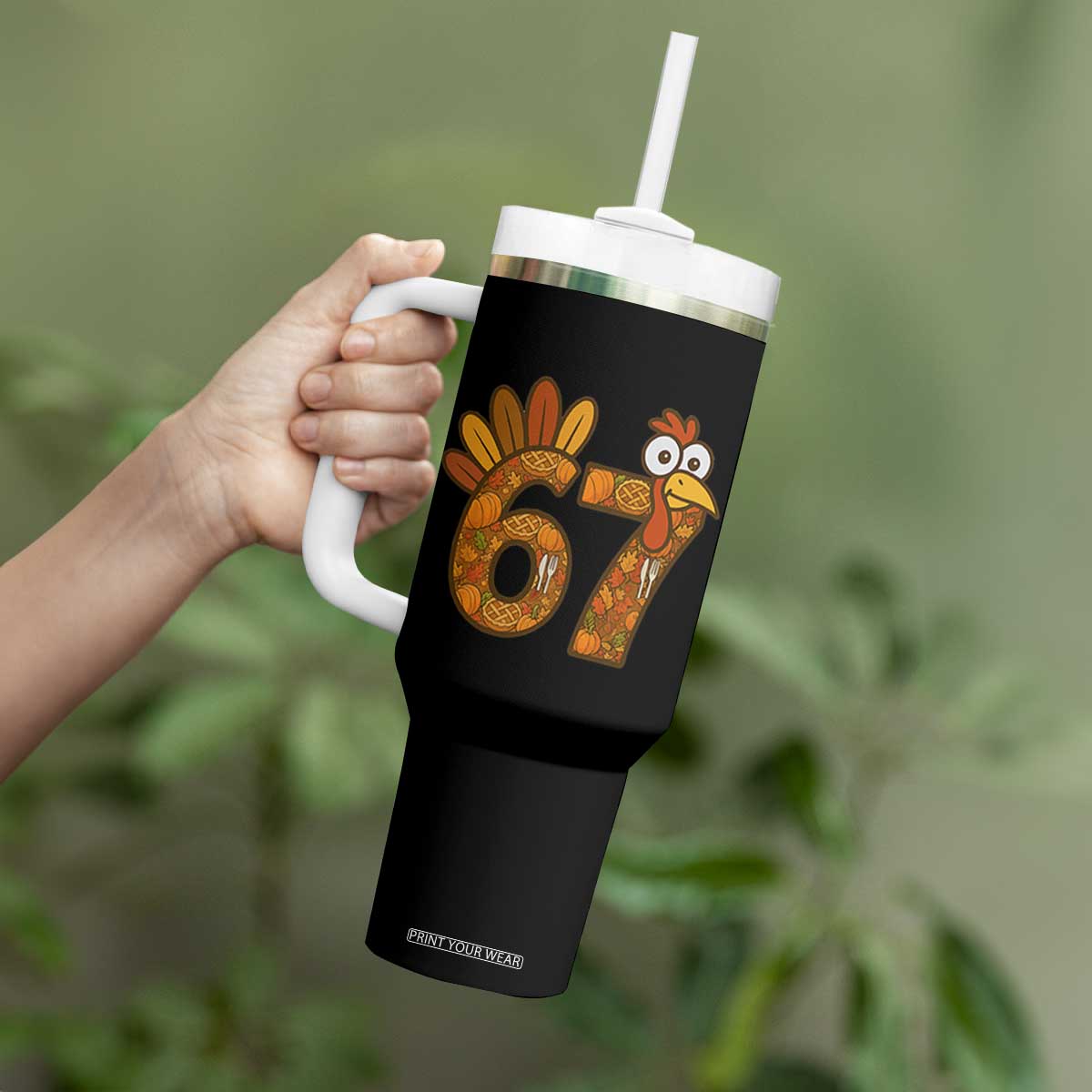 Six And Seven Meme Turkey Tumbler With Handle Funny Thanksgiving Gift TS12 Print Your Wear
