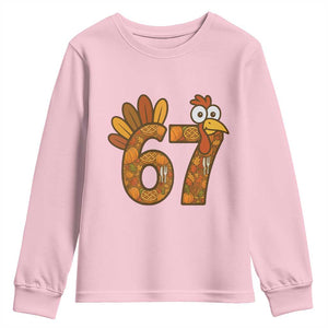 Six And Seven Meme Turkey Youth Sweatshirt Funny Thanksgiving Gift TS12 Light Pink Print Your Wear