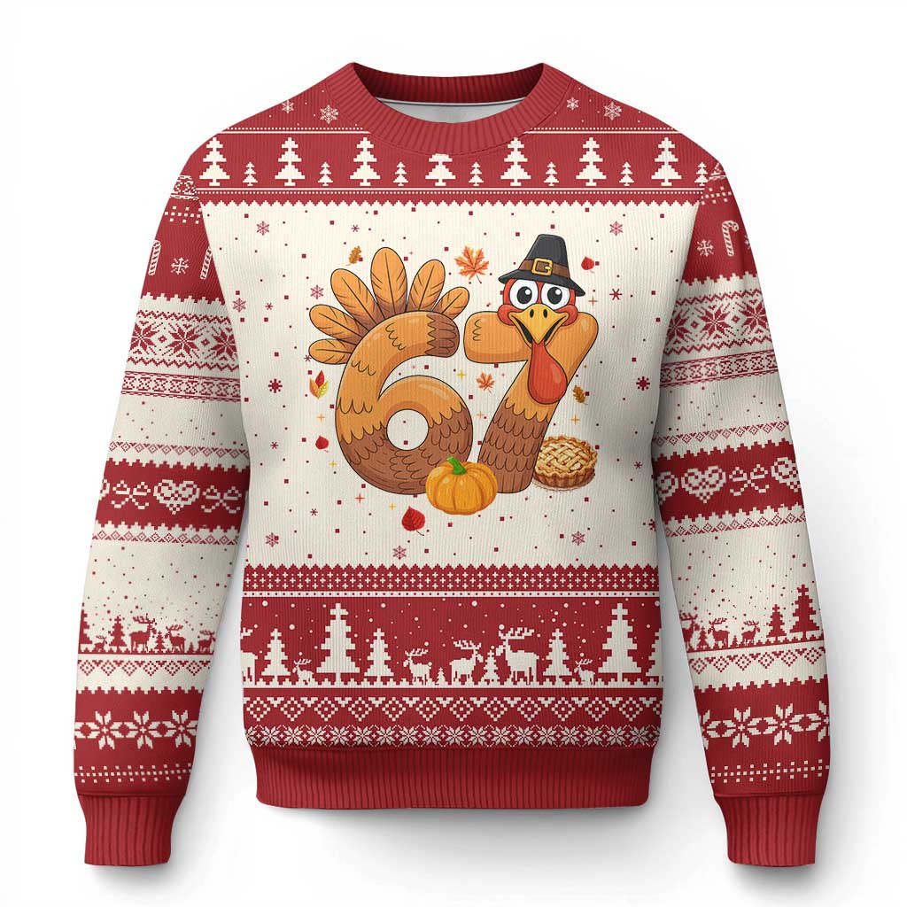 Funny Turkey Six And Seven Meme Ugly Christmas Sweater Thanksgiving Gift TS12 Beige Red Print Your Wear