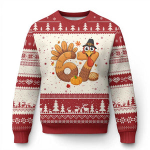 Funny Turkey Six And Seven Meme Ugly Christmas Sweater Thanksgiving Gift TS12 Beige Red Print Your Wear