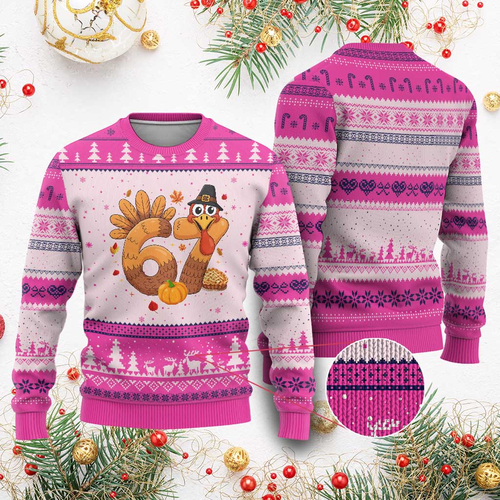 Funny Turkey Six And Seven Meme Ugly Christmas Sweater Thanksgiving Gift TS12 Hot Pink Print Your Wear