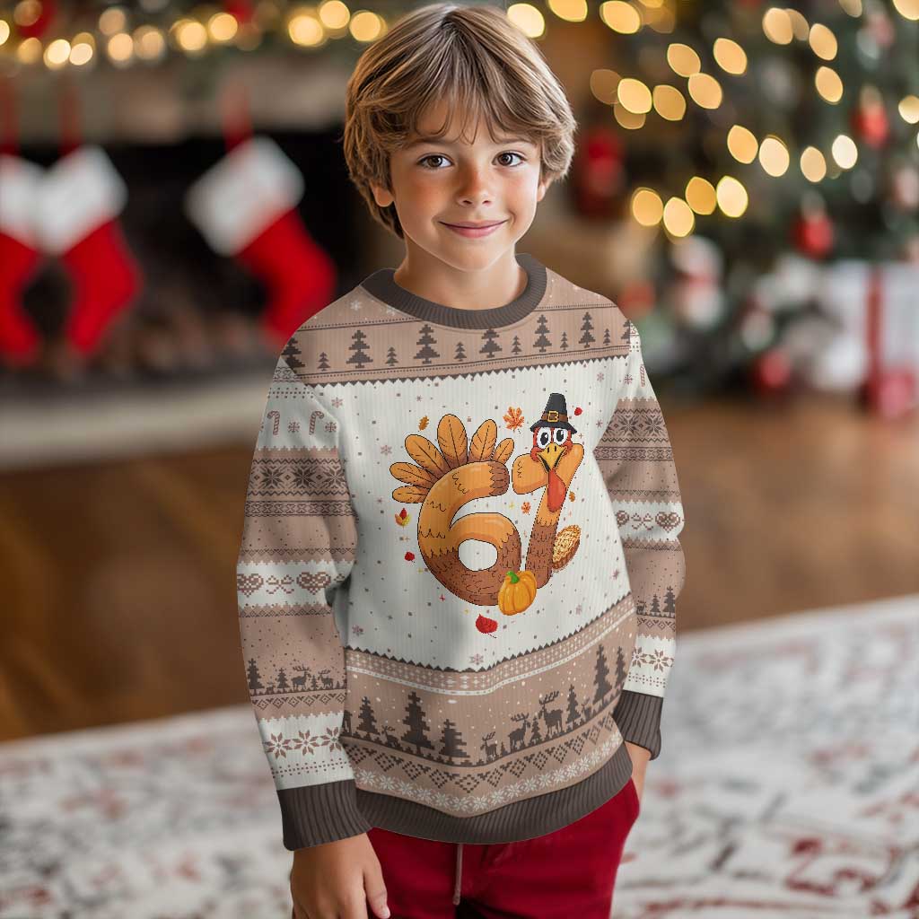 Funny Turkey Six And Seven Meme Ugly Christmas Sweater Thanksgiving Gift TS12 Mocha Mousse Print Your Wear