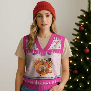 Funny Turkey Six And Seven Meme V-Neck Knit Sweater Vest Thanksgiving Gift TS12 Hot Pink Print Your Wear