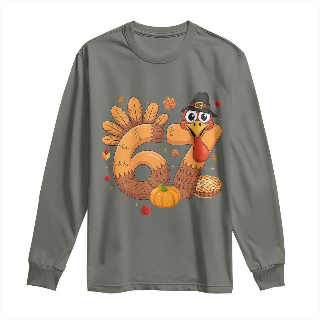 Funny Turkey Six And Seven Meme Long Sleeve Shirt Thanksgiving Gift TS12 Military Green Print Your Wear