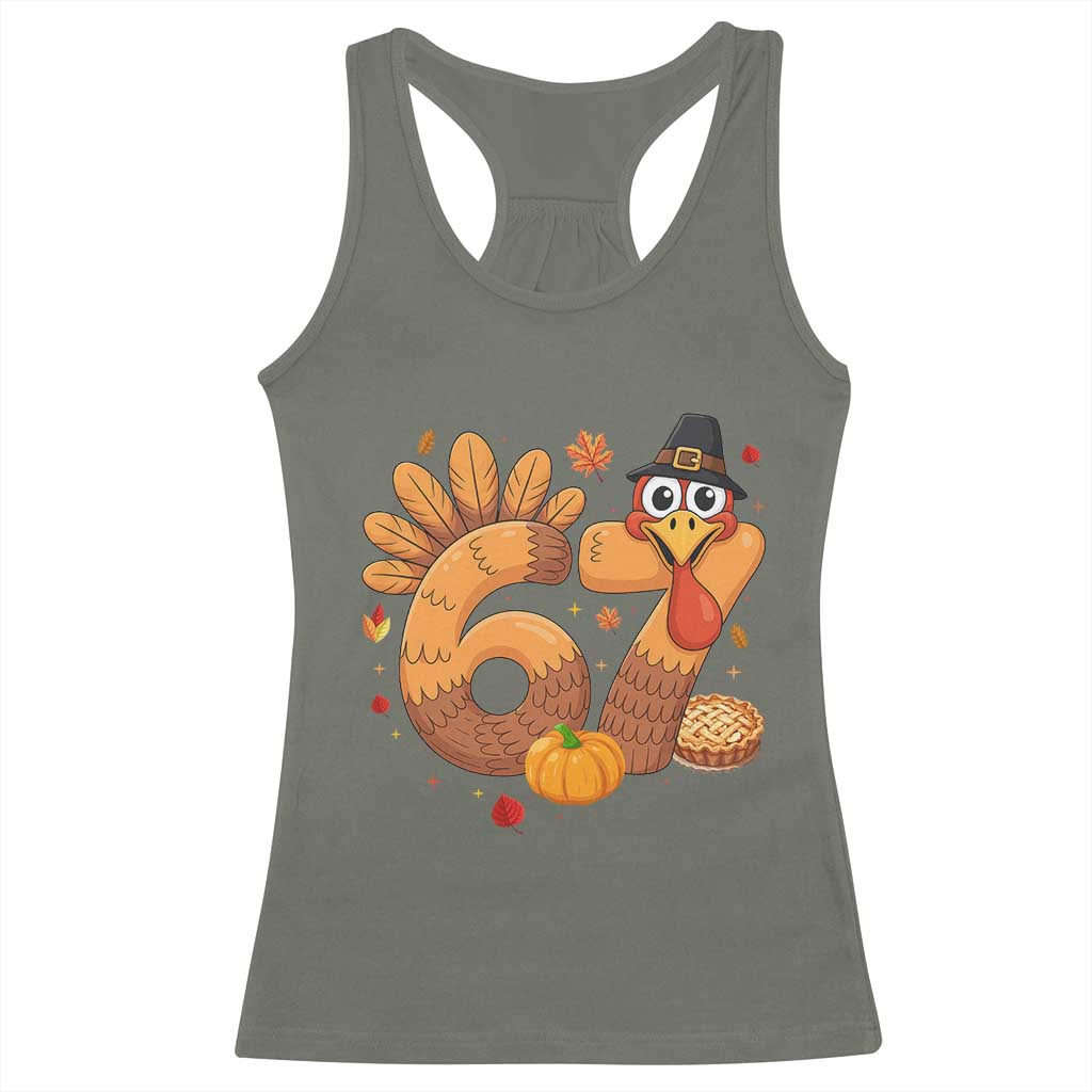 Funny Turkey Six And Seven Meme Racerback Tank Top Thanksgiving Gift TS12 Military Green Print Your Wear