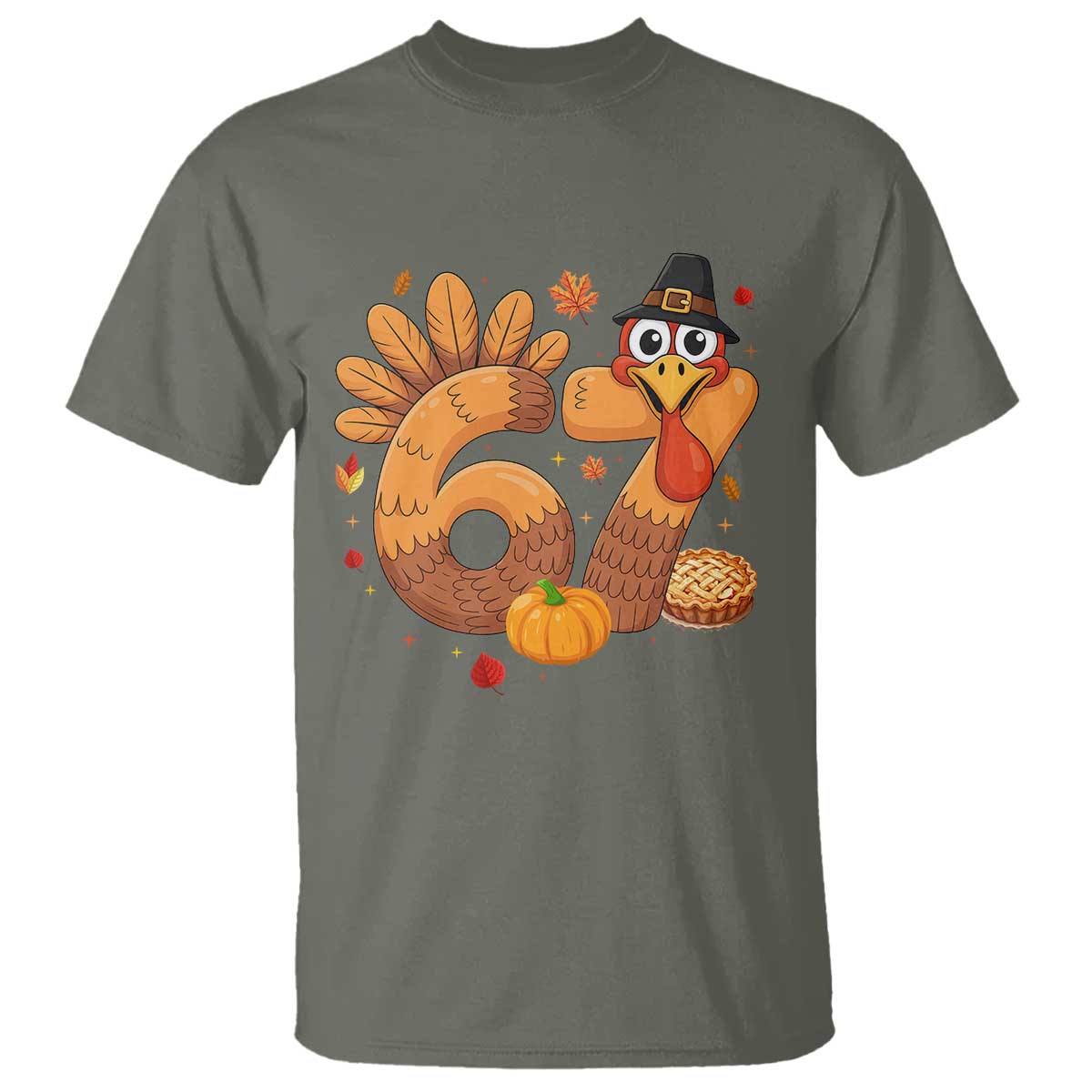 Funny Turkey Six And Seven Meme T Shirt Thanksgiving Gift TS12 Military Green Print Your Wear