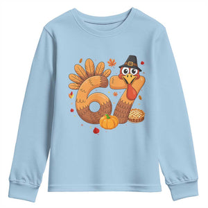 Funny Turkey Six And Seven Meme Youth Sweatshirt Thanksgiving Gift TS12 Light Blue Print Your Wear