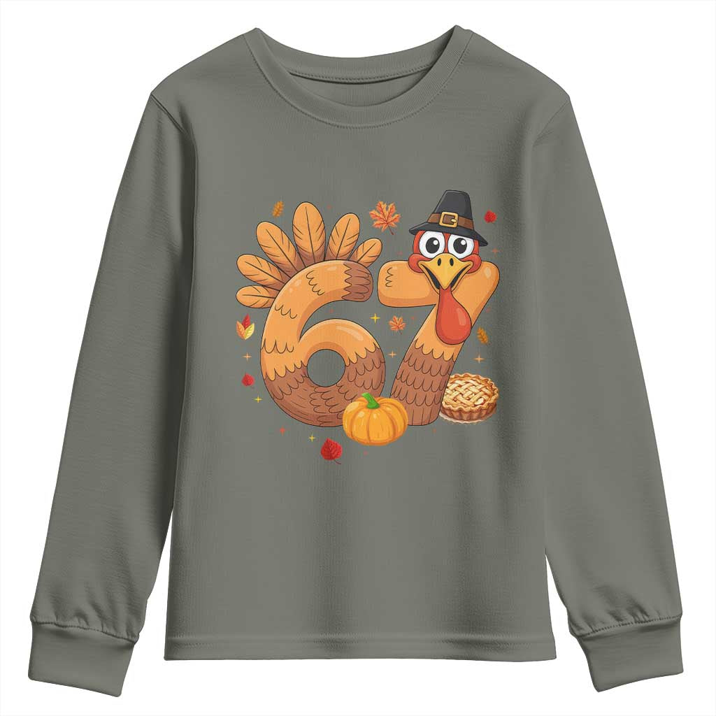 Funny Turkey Six And Seven Meme Youth Sweatshirt Thanksgiving Gift TS12 Military Green Print Your Wear