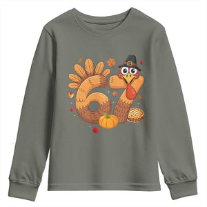 Funny Turkey Six And Seven Meme Youth Sweatshirt Thanksgiving Gift TS12 Military Green Print Your Wear