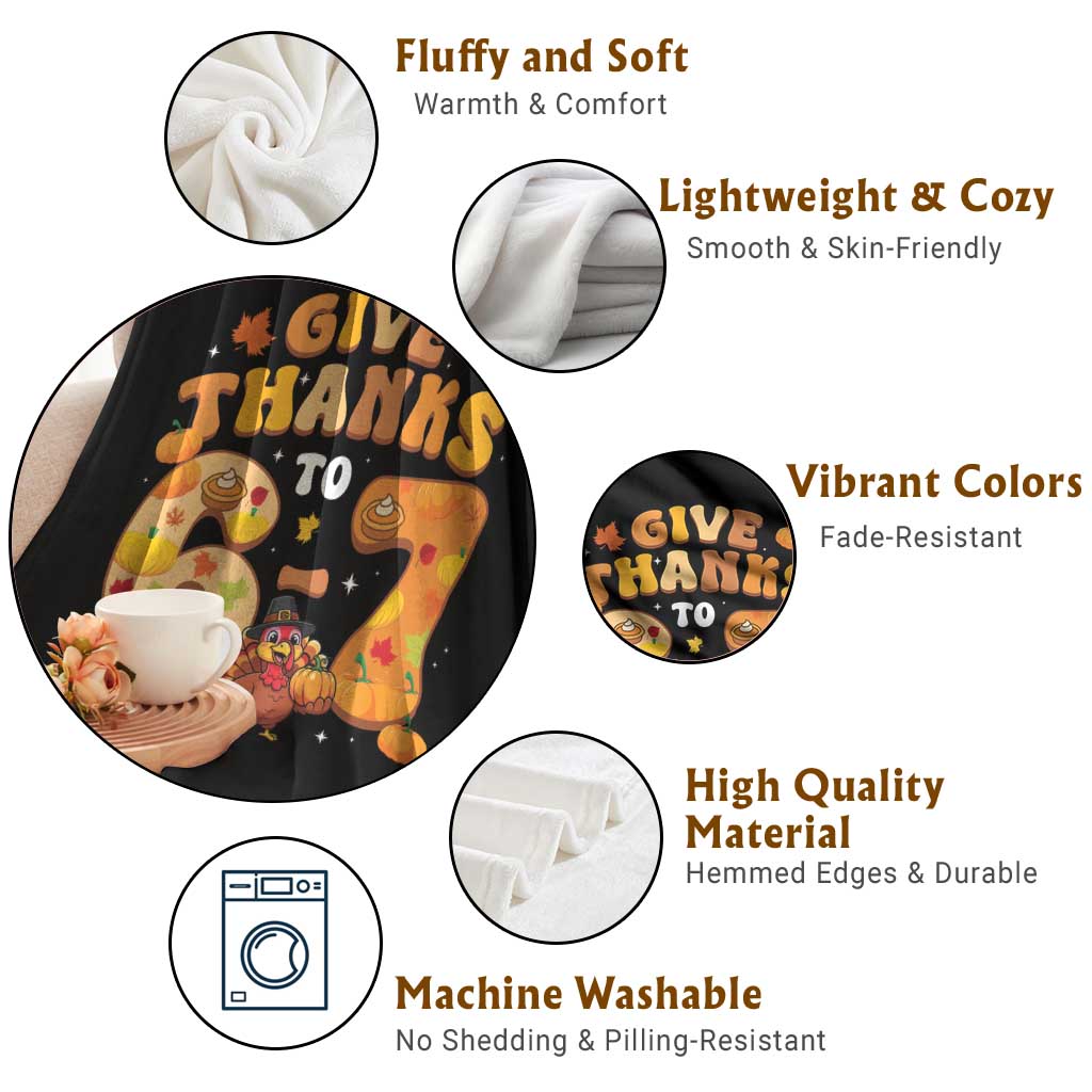 Give Thanks To 67 Throw Blanket Funny Brainrot Six Seven Meme Thanksgiving Gift TS12 Print Your Wear