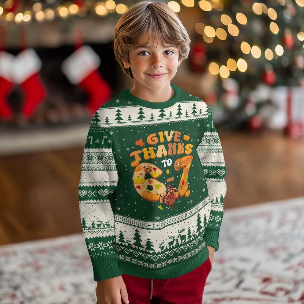 Give Thanks To 67 Ugly Christmas Sweater Funny Brainrot Six Seven Meme Thanksgiving Gift TS12 Forest Green Beige Print Your Wear