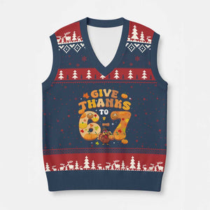 Give Thanks To 67 V-Neck Knit Sweater Vest Funny Brainrot Six Seven Meme Thanksgiving Gift TS12 Navy Red Print Your Wear