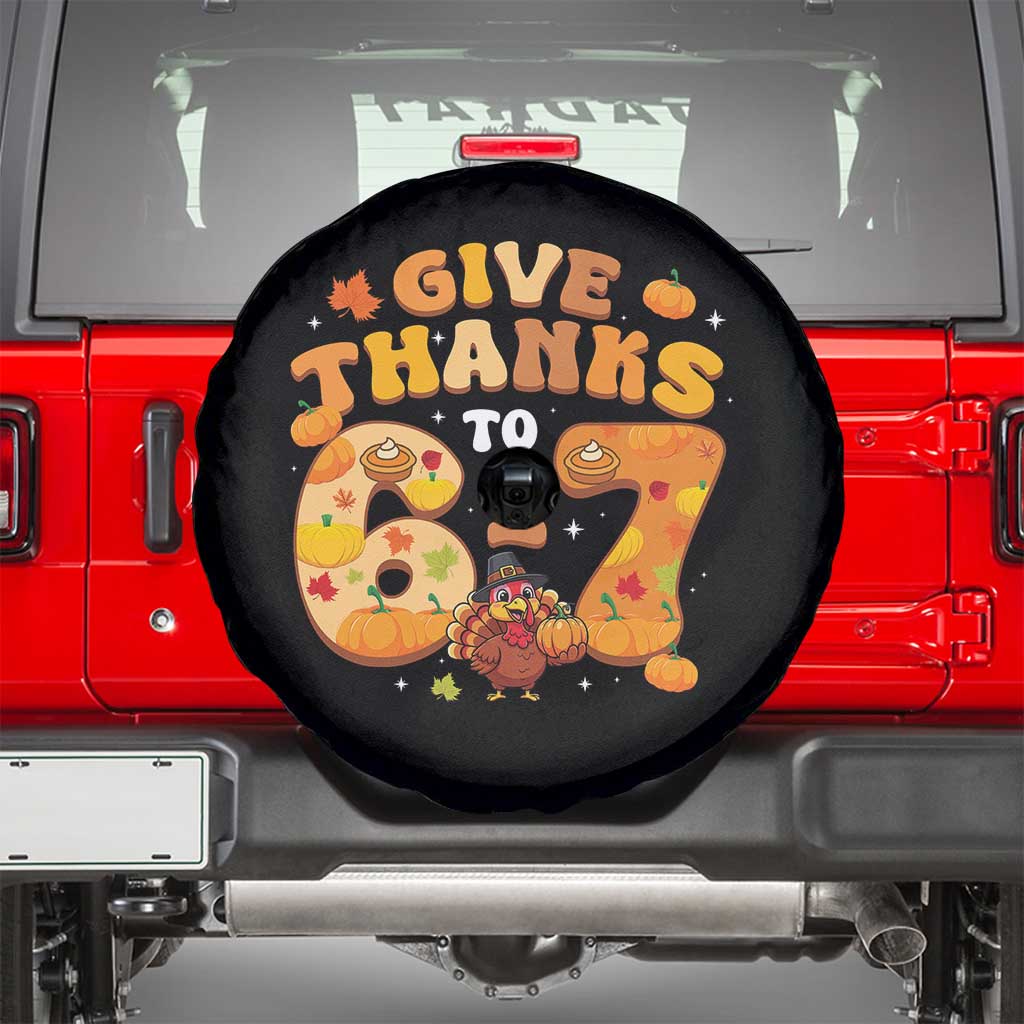 Give Thanks To 67 Spare Tire Cover Funny Brainrot Six Seven Meme Thanksgiving Gift TS12 Black Print Your Wear