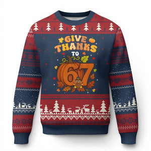 Thanksgiving Give Thanks To 67 Ugly Christmas Sweater Funny Brainrot Meme Gift TS12 Navy Red Print Your Wear