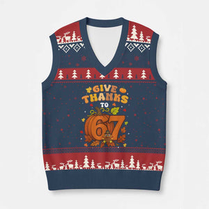Thanksgiving Give Thanks To 67 V-Neck Knit Sweater Vest Funny Brainrot Meme Gift TS12 Navy Red Print Your Wear