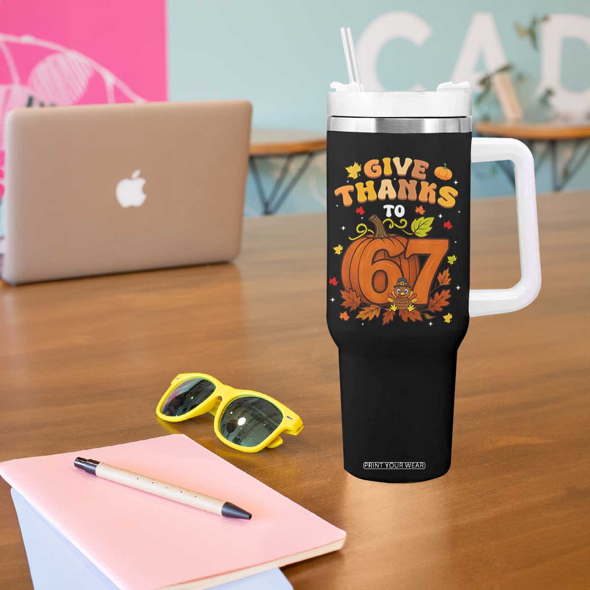 Thanksgiving Give Thanks To 67 Tumbler With Handle Funny Brainrot Meme Gift TS12 Print Your Wear