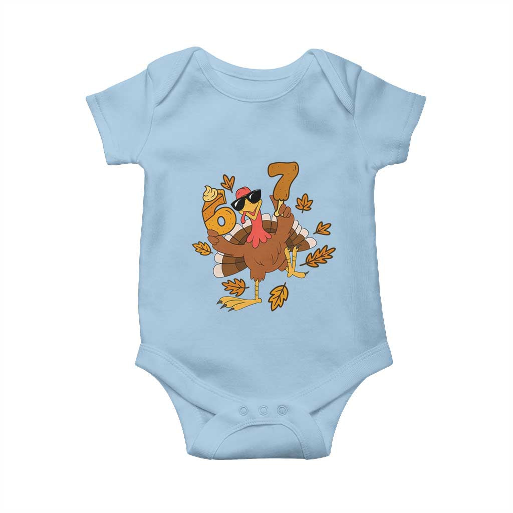 Trending Six Seven Meme Turkey Baby Onesie Funny Thanksgiving Gift TS12 Light Blue Print Your Wear