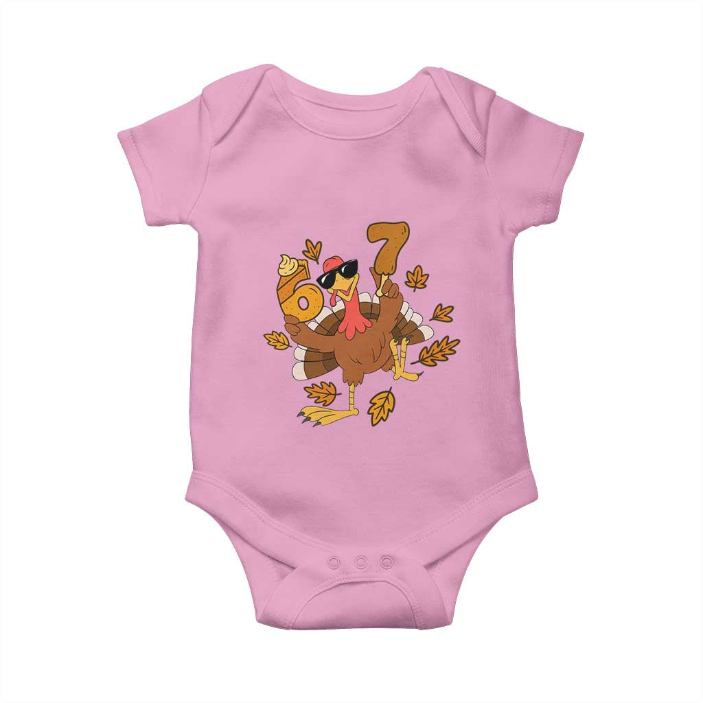 Trending Six Seven Meme Turkey Baby Onesie Funny Thanksgiving Gift TS12 Light Pink Print Your Wear