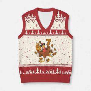 Trending Six Seven Meme Turkey V-Neck Knit Sweater Vest Funny Thanksgiving Gift TS12 Beige Red Print Your Wear