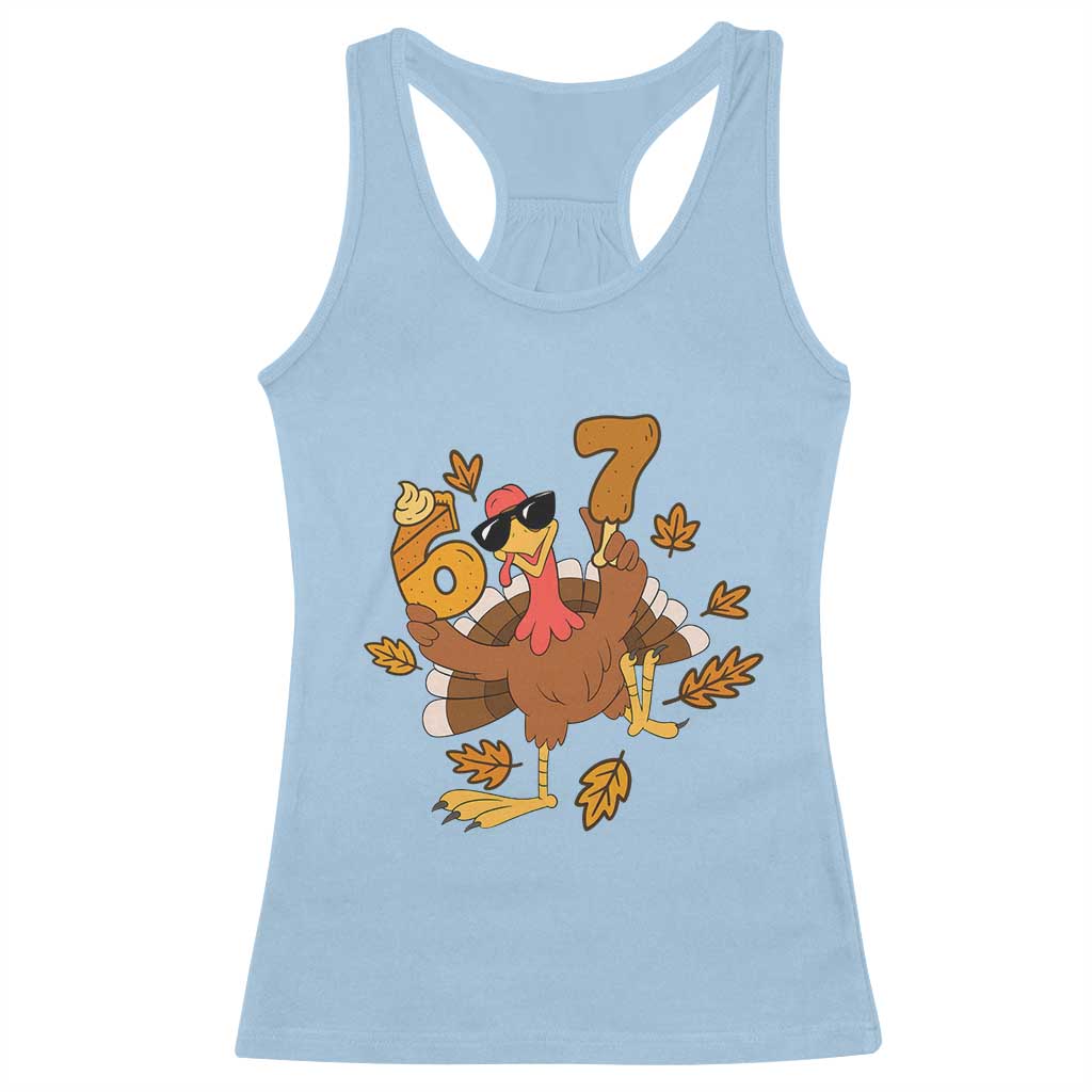 Trending Six Seven Meme Turkey Racerback Tank Top Funny Thanksgiving Gift TS12 Light Blue Print Your Wear