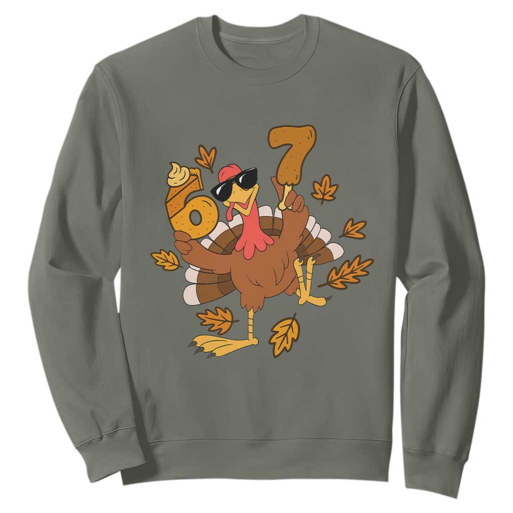 Trending Six Seven Meme Turkey Sweatshirt Funny Thanksgiving Gift TS12 Military Green Print Your Wear