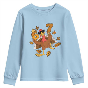Trending Six Seven Meme Turkey Youth Sweatshirt Funny Thanksgiving Gift TS12 Light Blue Print Your Wear