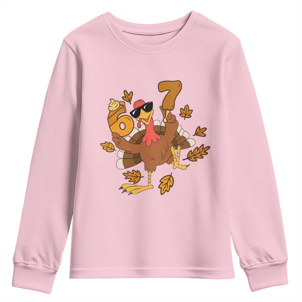 Trending Six Seven Meme Turkey Youth Sweatshirt Funny Thanksgiving Gift TS12 Light Pink Print Your Wear