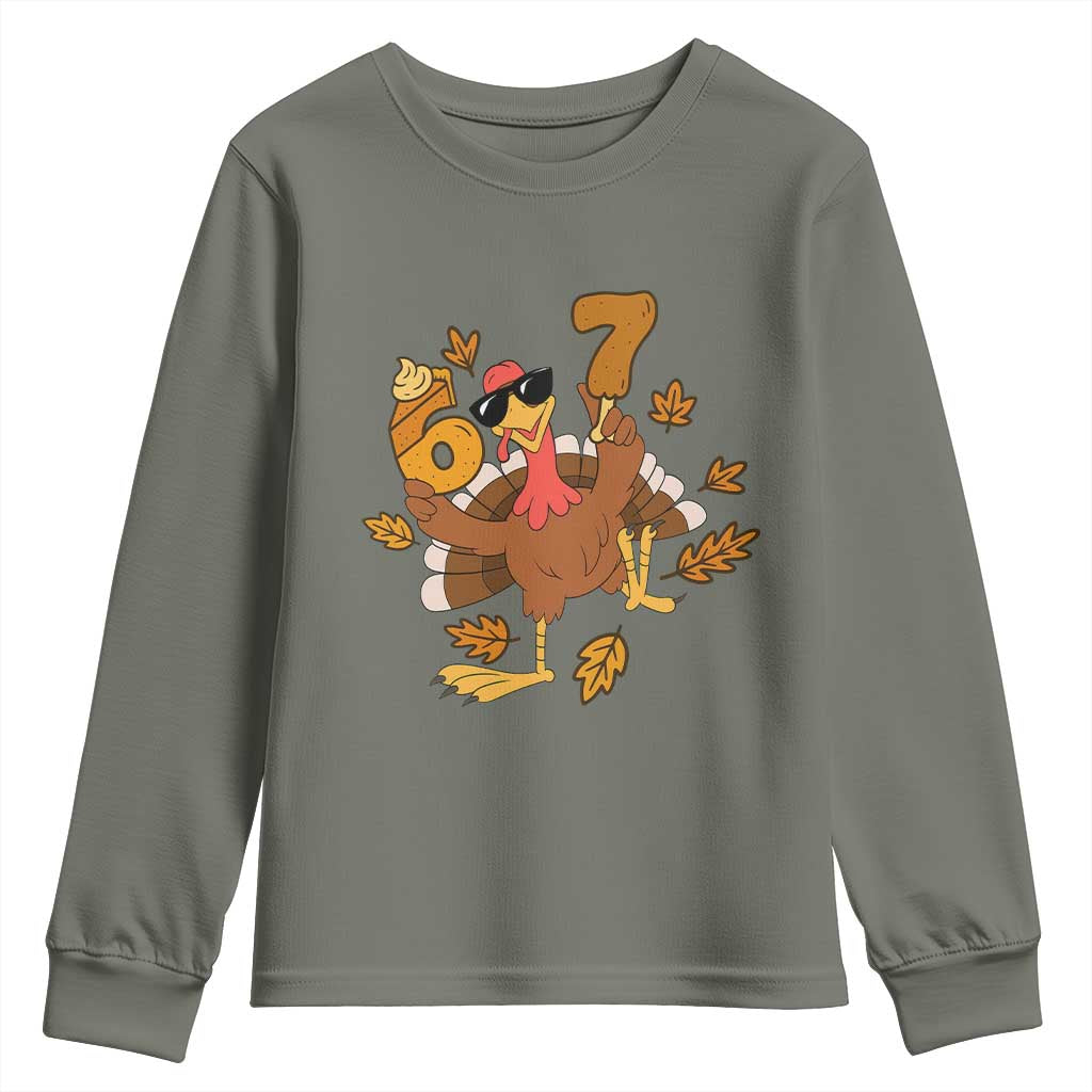 Trending Six Seven Meme Turkey Youth Sweatshirt Funny Thanksgiving Gift TS12 Military Green Print Your Wear