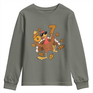 Trending Six Seven Meme Turkey Youth Sweatshirt Funny Thanksgiving Gift TS12 Military Green Print Your Wear