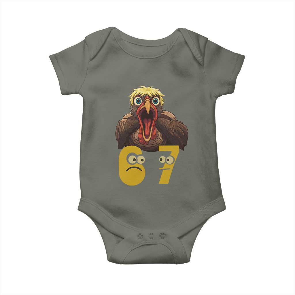 Six Seven Meme Turkey Baby Onesie Trending Gen Alpha Thanksgiving Gift TS12 Military Green Print Your Wear