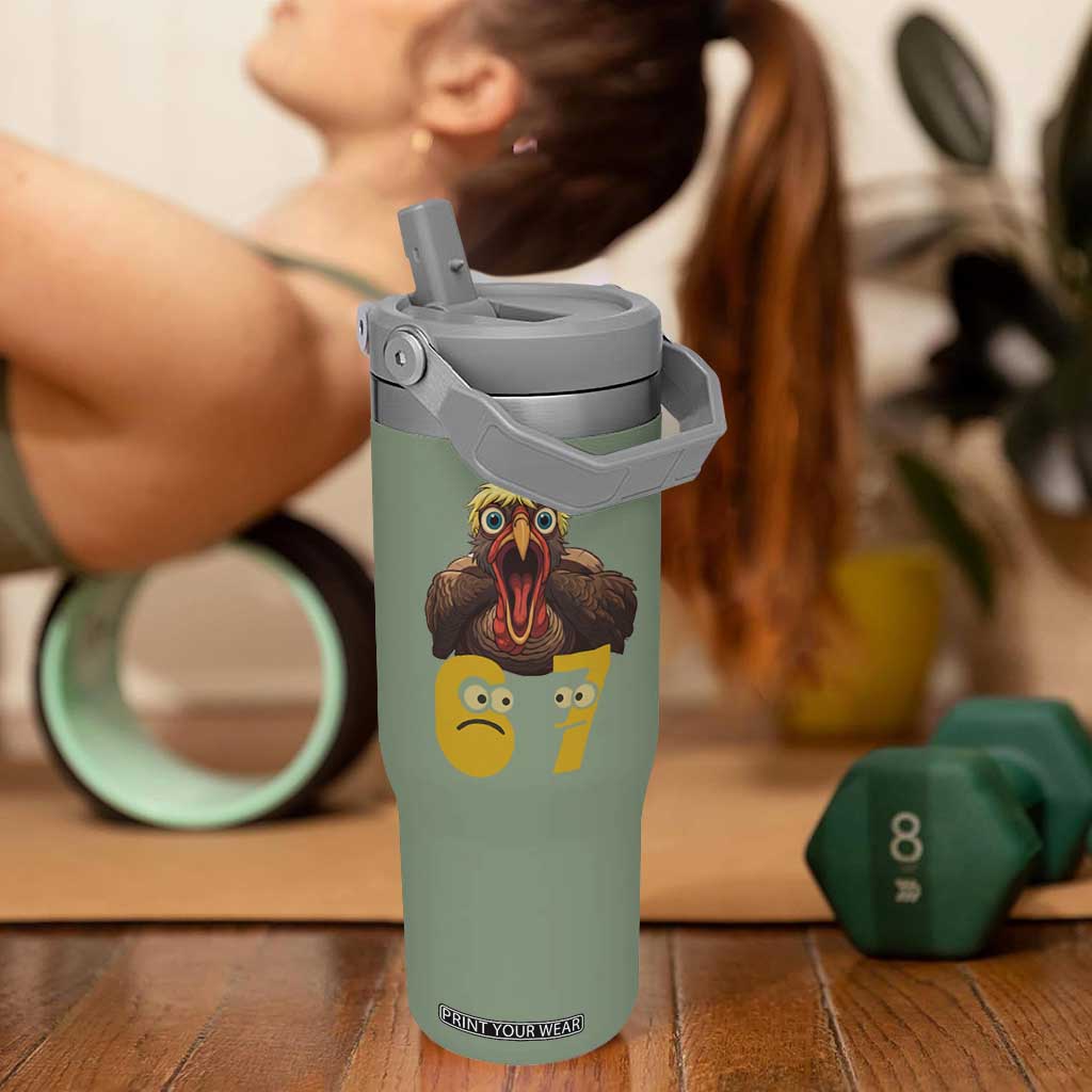 Six Seven Meme Turkey Flip Straw Tumbler Trending Gen Alpha Thanksgiving Gift TS12 One Size: 30 oz Moss Green Print Your Wear