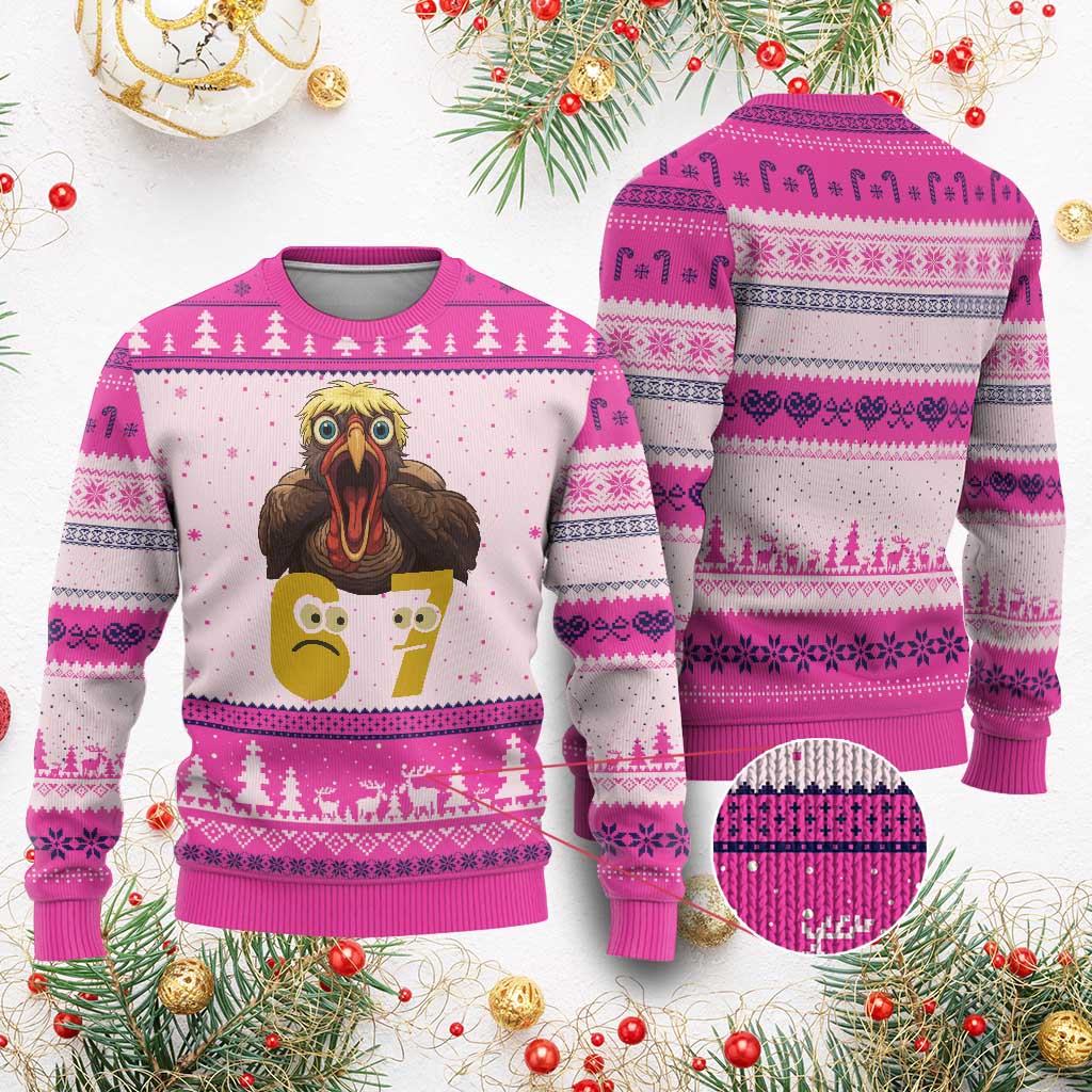 Six Seven Meme Turkey Ugly Christmas Sweater Trending Gen Alpha Thanksgiving Gift TS12 Hot Pink Print Your Wear