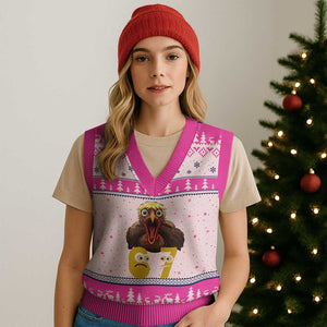 Six Seven Meme Turkey V-Neck Knit Sweater Vest Trending Gen Alpha Thanksgiving Gift TS12 Hot Pink Print Your Wear