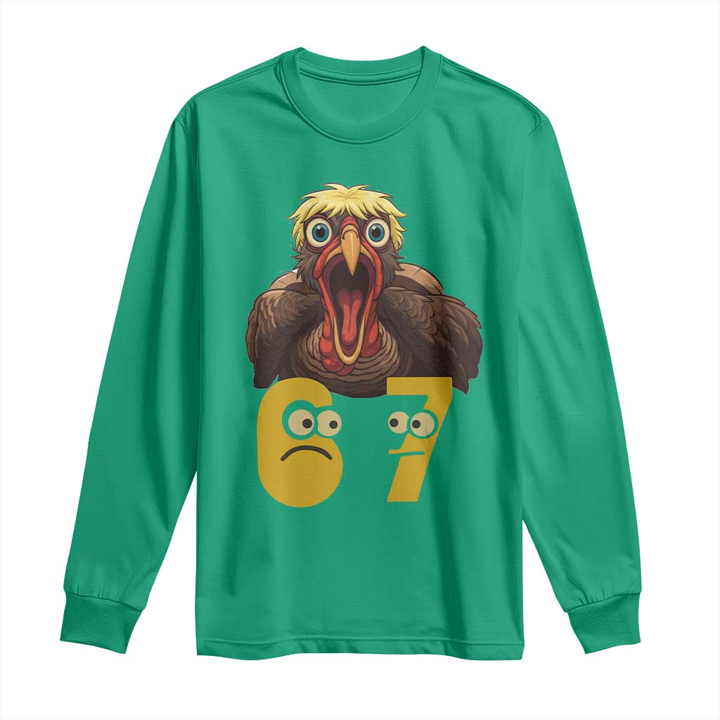 Six Seven Meme Turkey Long Sleeve Shirt Trending Gen Alpha Thanksgiving Gift TS12 Irish Green Print Your Wear