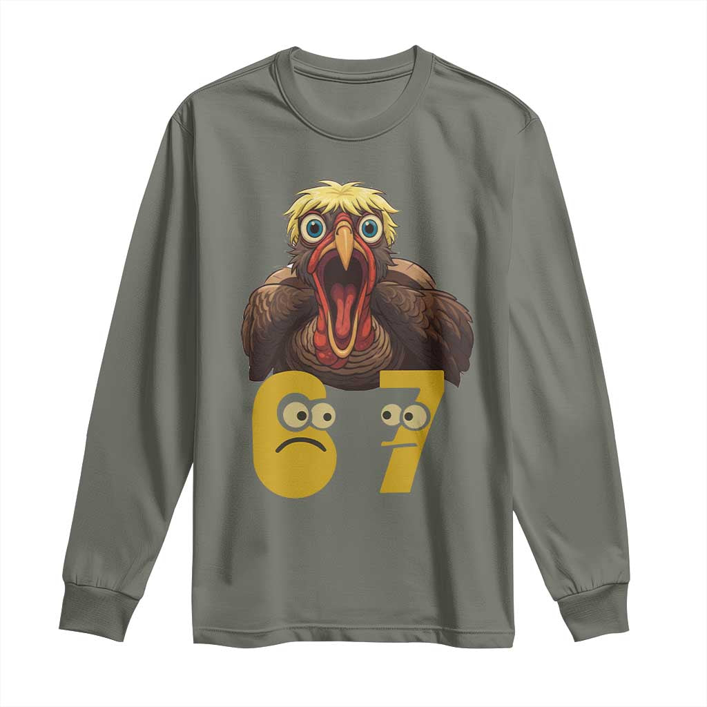 Six Seven Meme Turkey Long Sleeve Shirt Trending Gen Alpha Thanksgiving Gift TS12 Military Green Print Your Wear