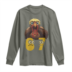 Six Seven Meme Turkey Long Sleeve Shirt Trending Gen Alpha Thanksgiving Gift TS12 Military Green Print Your Wear