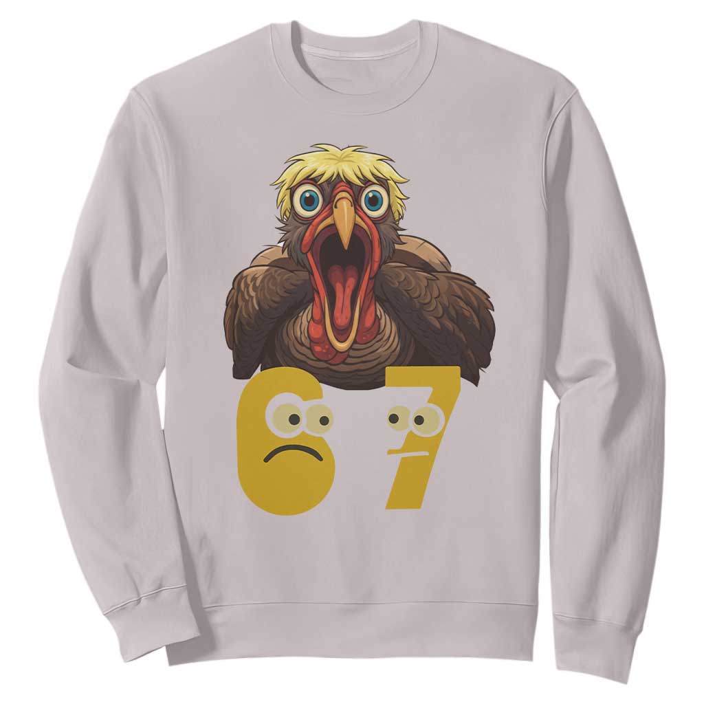 Six Seven Meme Turkey Sweatshirt Trending Gen Alpha Thanksgiving Gift TS12 Ice Gray Print Your Wear