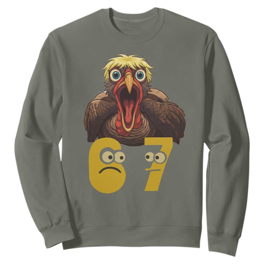 Six Seven Meme Turkey Sweatshirt Trending Gen Alpha Thanksgiving Gift TS12 Military Green Print Your Wear