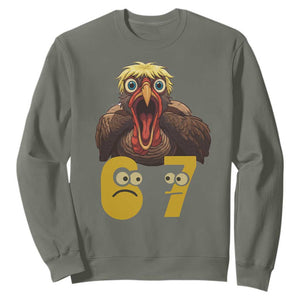 Six Seven Meme Turkey Sweatshirt Trending Gen Alpha Thanksgiving Gift TS12 Military Green Print Your Wear