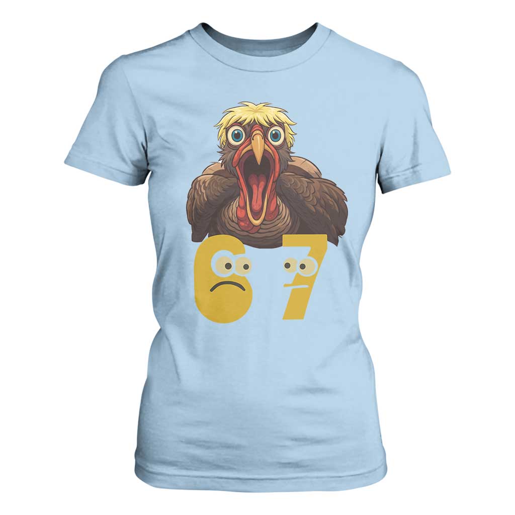 Six Seven Meme Turkey T Shirt For Women Trending Gen Alpha Thanksgiving Gift TS12 Light Blue Print Your Wear